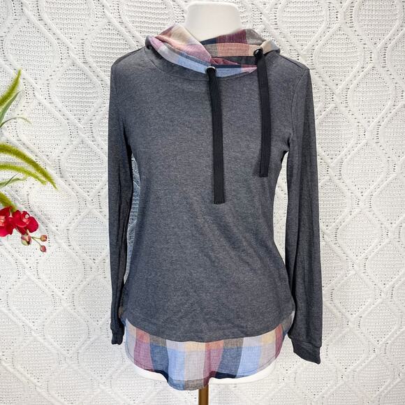 NWT DJT | Gray Funnel Neck Plaid Inserts Long Sleeve Sweatshirt - Picture 2 of 13